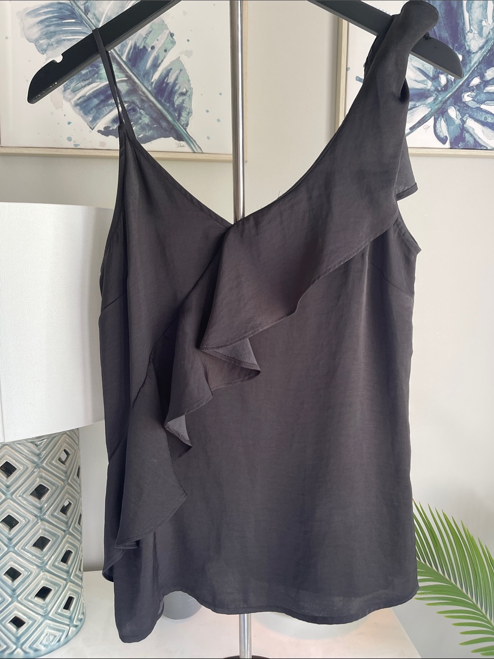 Who What Wear Black Asymmetrical Ruffle Slip Dress